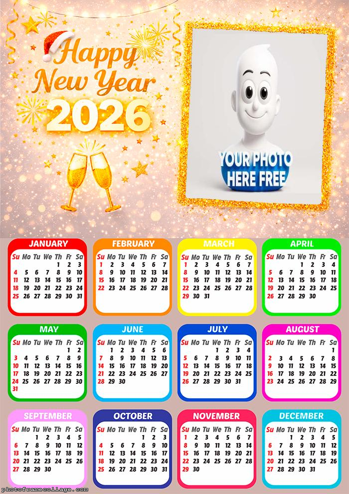 Calendar 2026 festive photo frame free