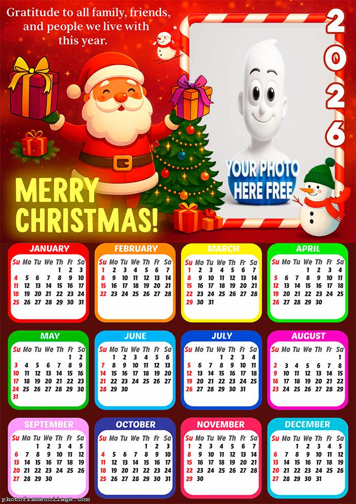 Calendar 2026 Gratitude to all Family Santa Claus