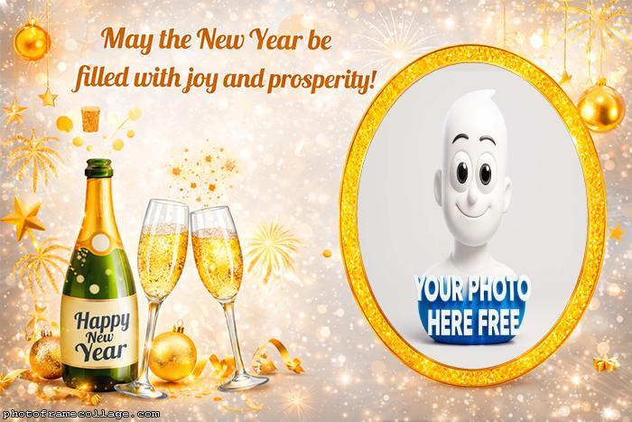 Photo frame with glasses and champagne