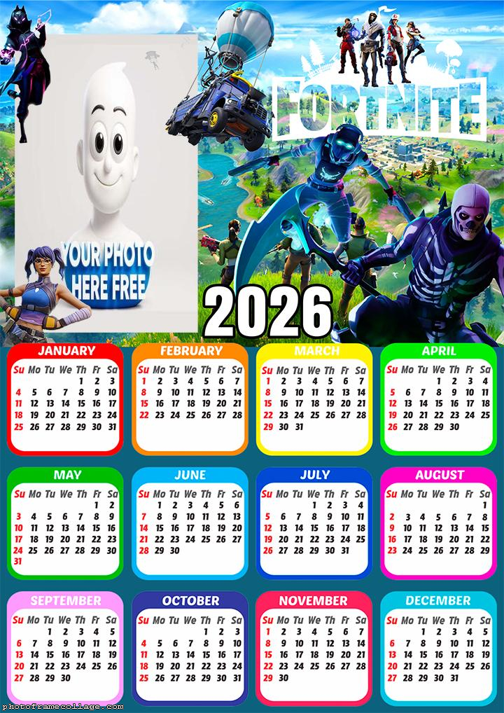 Calendar 2026 Fortnite Custom Photo Collage