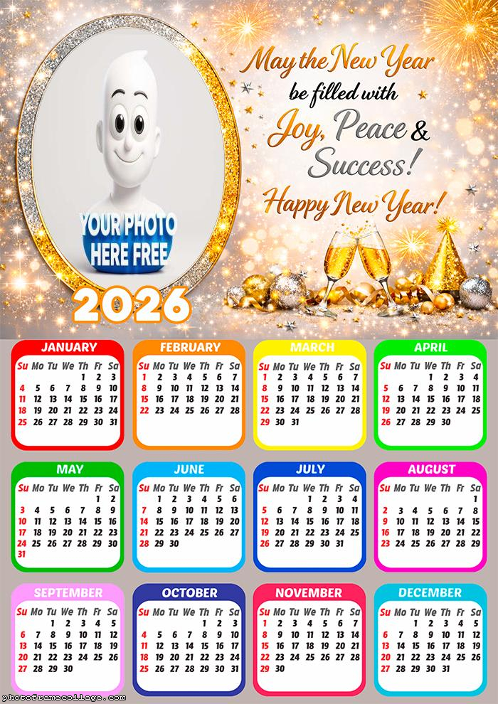 Calendar 2026 Joy Peace and Success Happy 2026