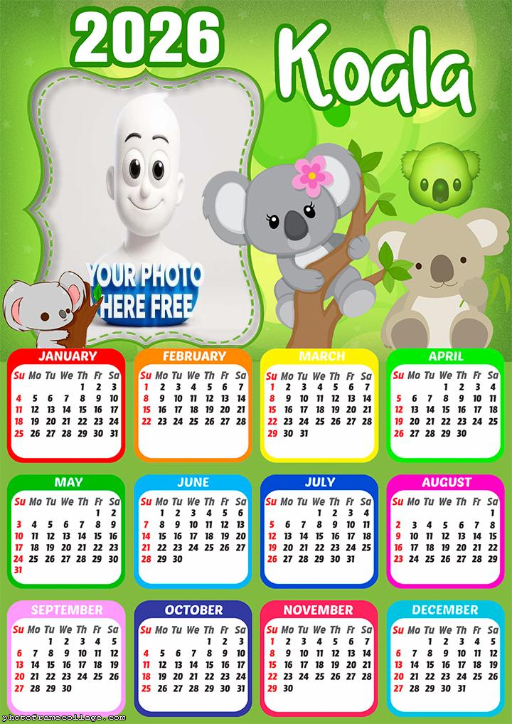 Calendar 2026 Koala Online Collage Creator
