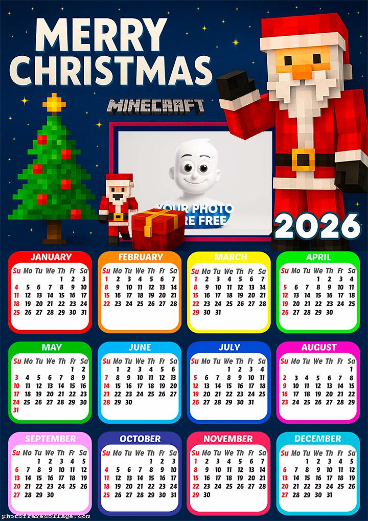Calendar 2026 Minecraft Santa Claus Chistmas