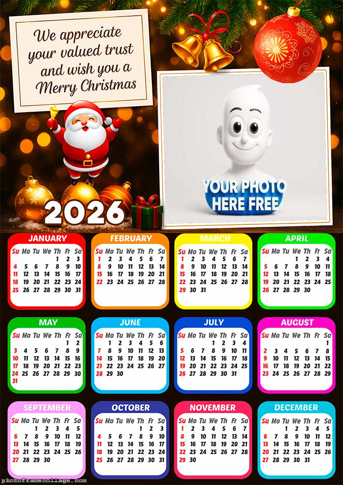 Calendar 2026 Cristmas We Appreciate your Valued
