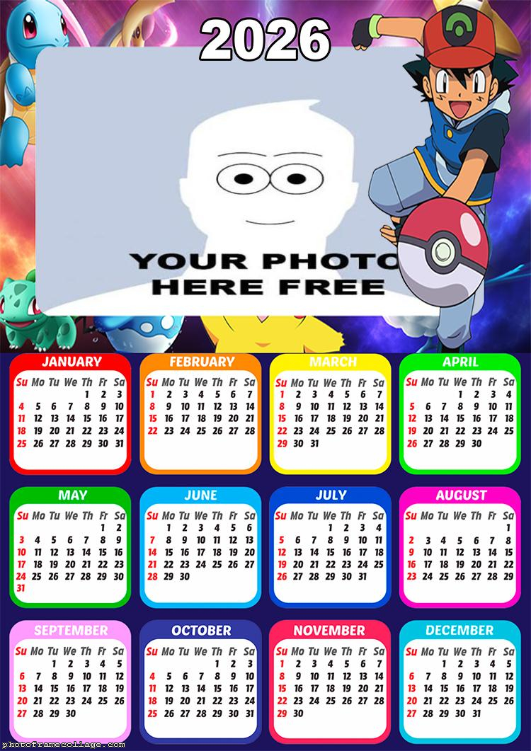 Calendar 2026 Ash Ketchum Pokemon
