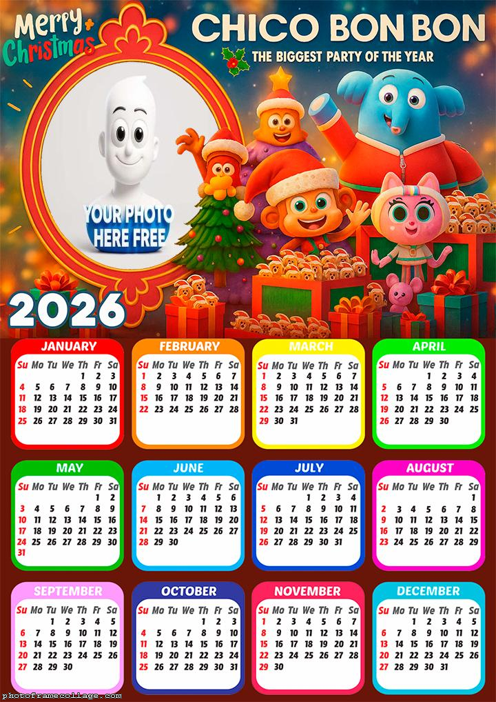 Calendar 2026 Merry Christmas Chico Bon Bon