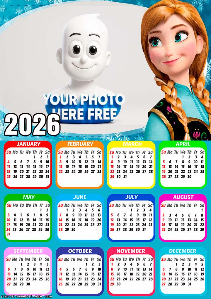 Calendar 2026 Princess Anna Frozen