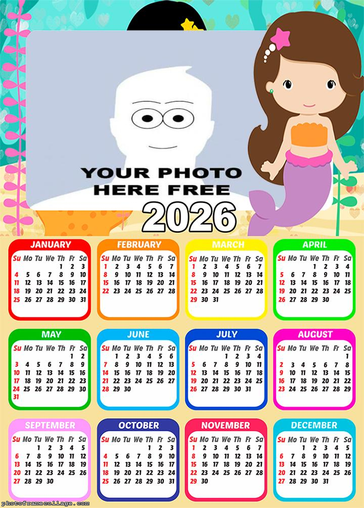 Calendar 2026 Mermaid Brown Hair