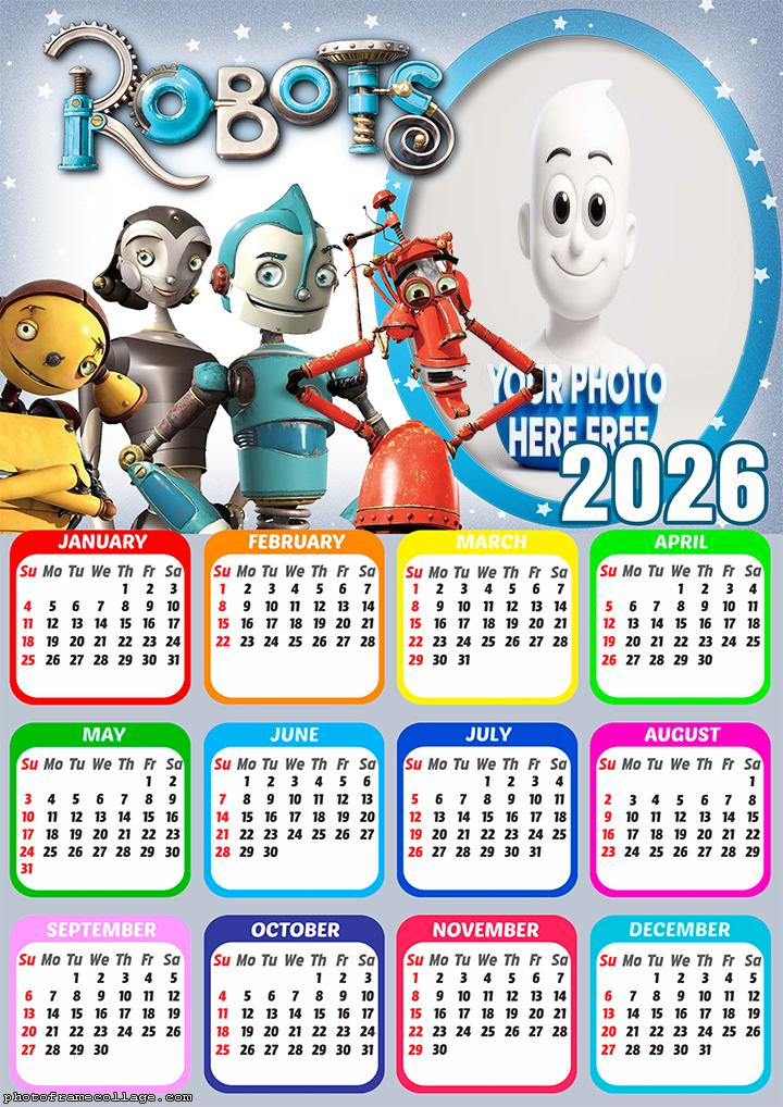 Calendar 2026 Robots Photo Collage Framed