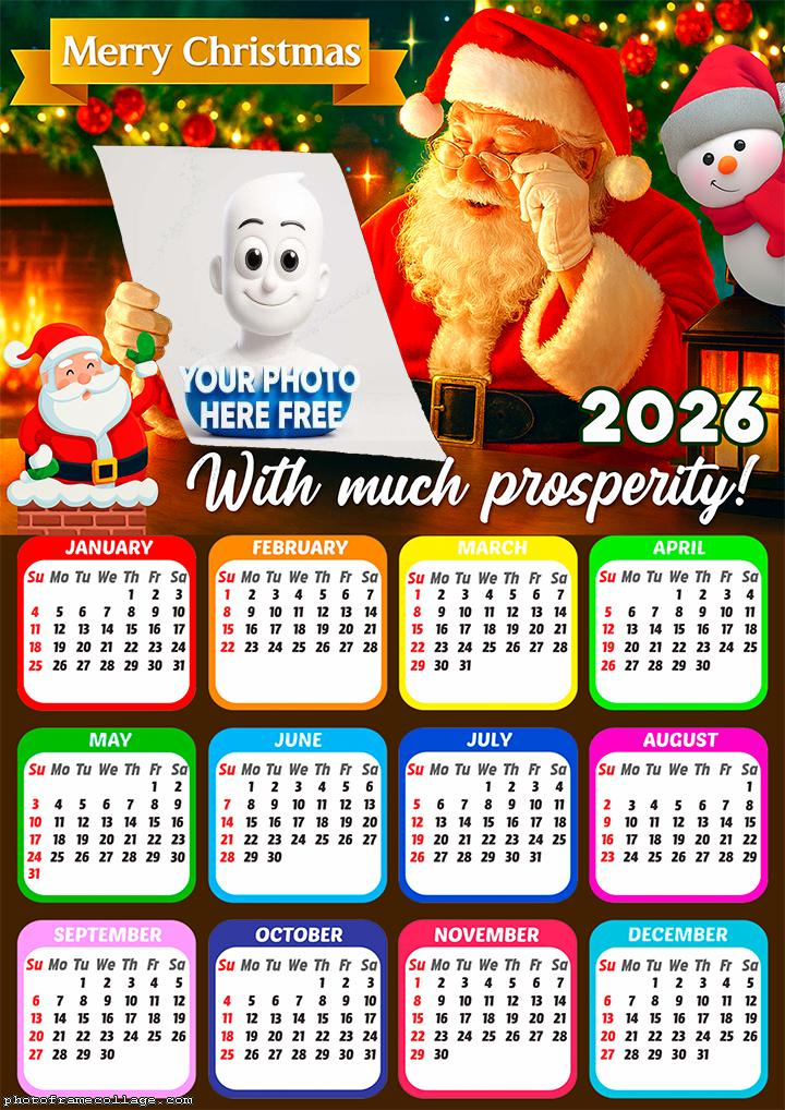 Calendar 2026 Santa Claus reading a Christmas letter