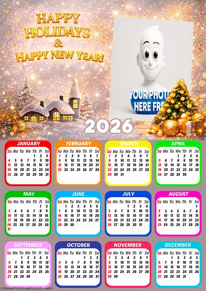 Calendar 2026 Happy Holidays and Happy New Year