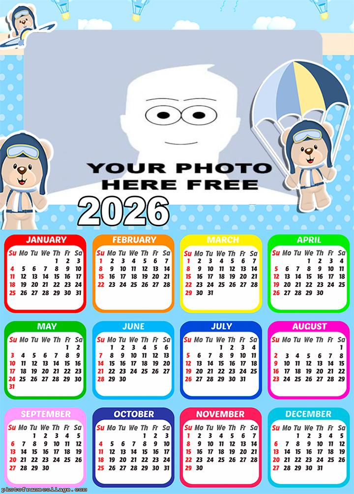 Calendar 2026 Teddy Bear Balloon