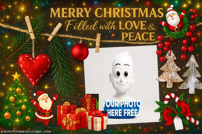 Merry Christmas with Love and Peace photo frame