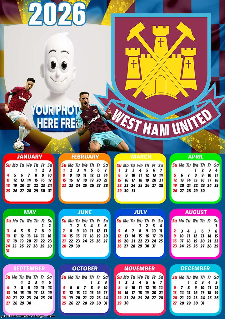 Calendar 2026 West Ham United Free to Print