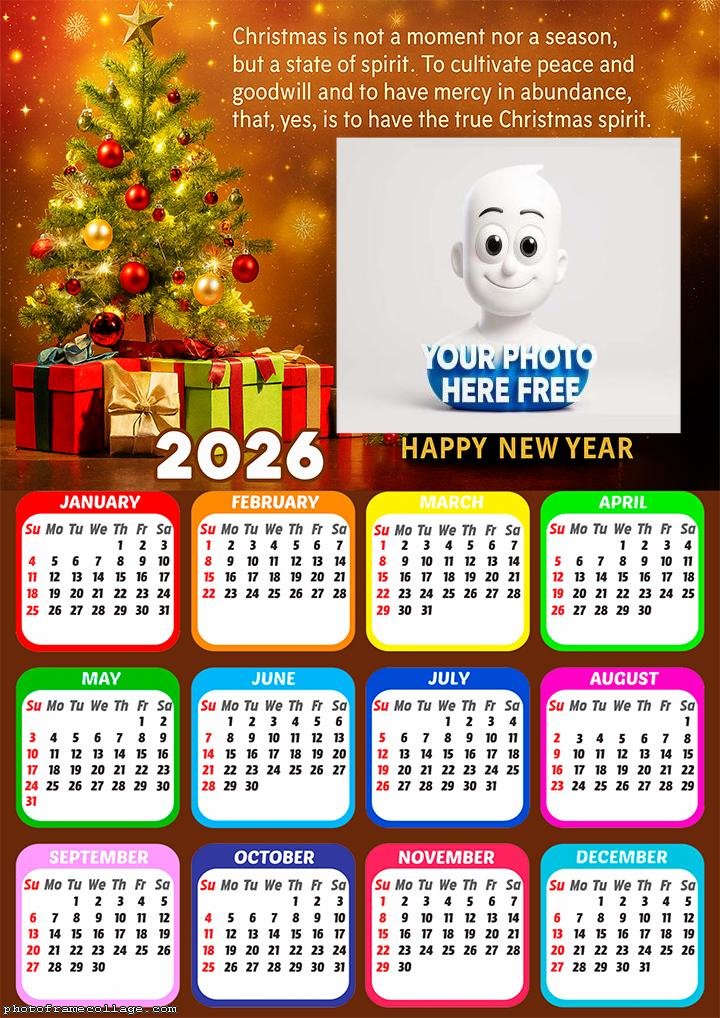 Calendar 2026 Merry Christmas State of Spirit