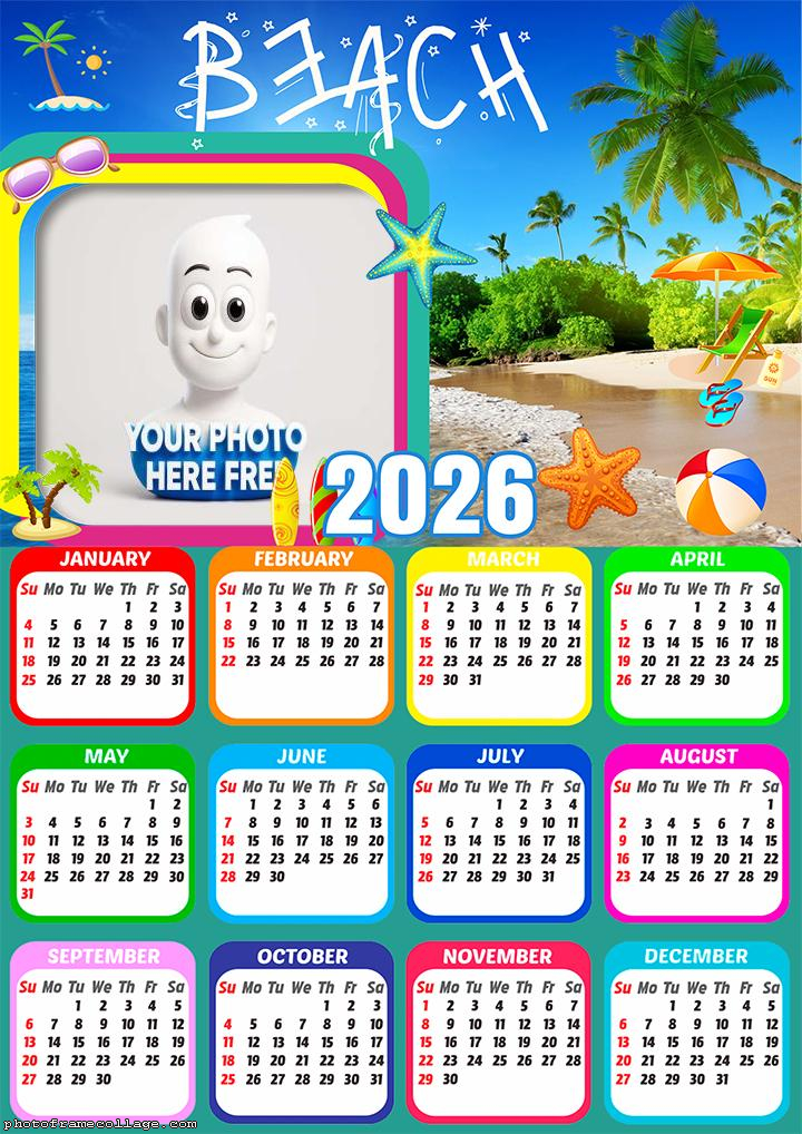 Calendar 2026 Beach Picture Frame Online Free