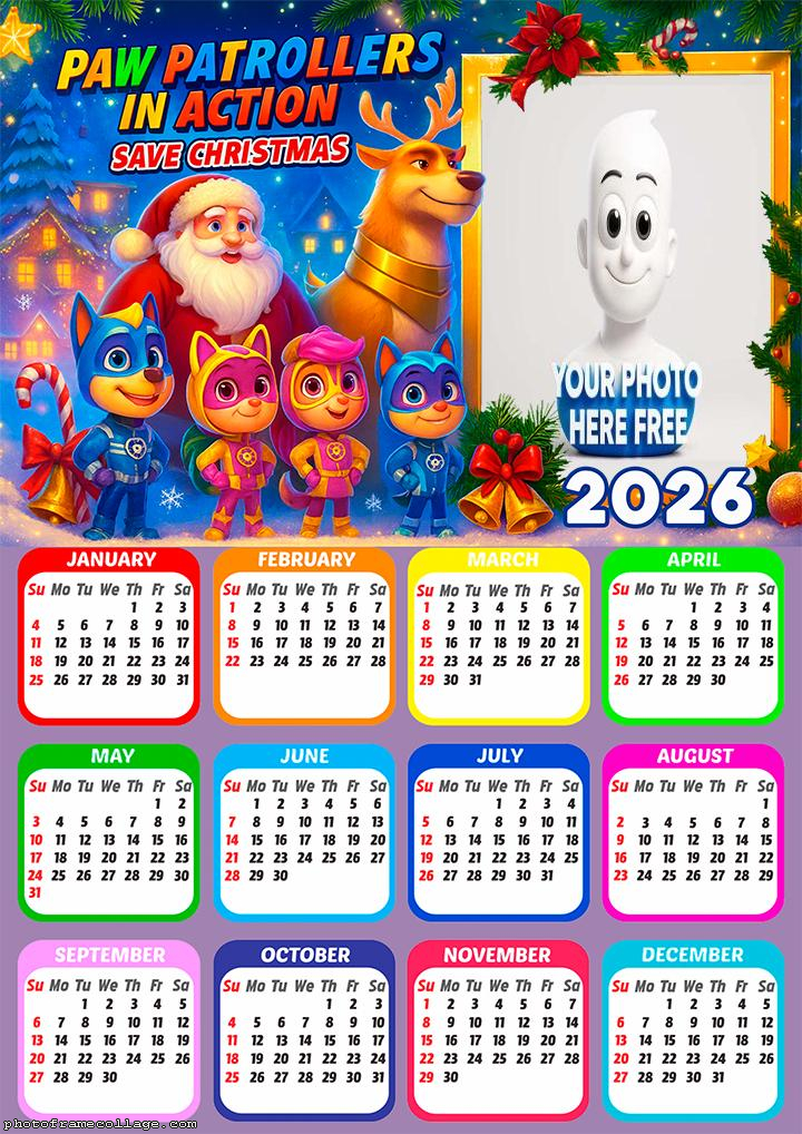 Calendar 2026 Merry Christmas Paw Patrollers