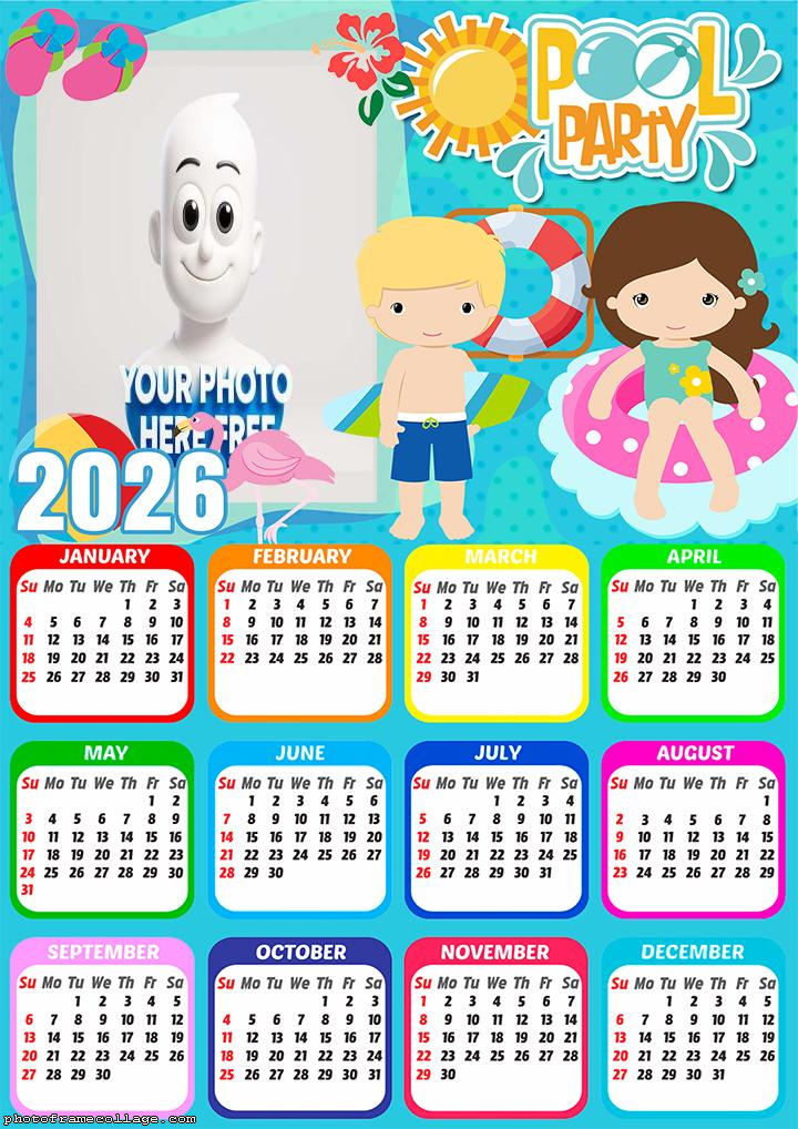 Calendar 2026 Pool Party Collage