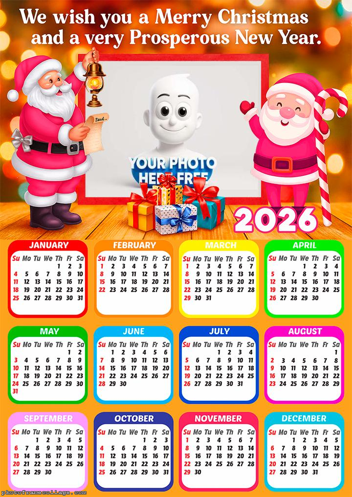 Calendar 2026 Santa Claus Pink Photo Montage