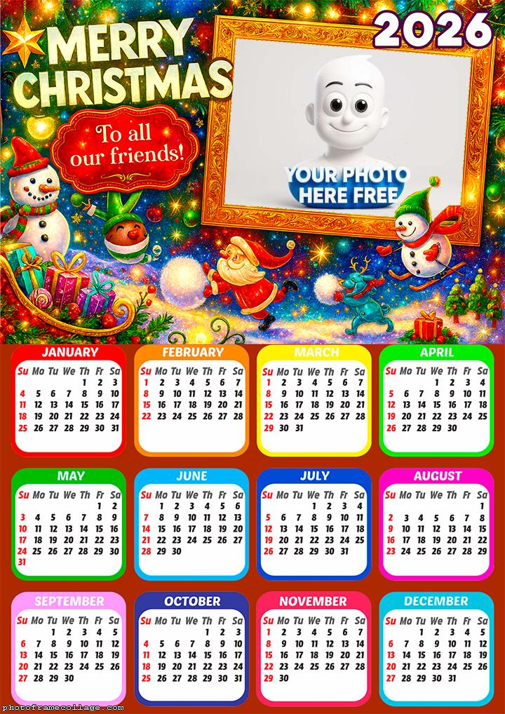 Calendar 2026 Merry Christmas to all our friends