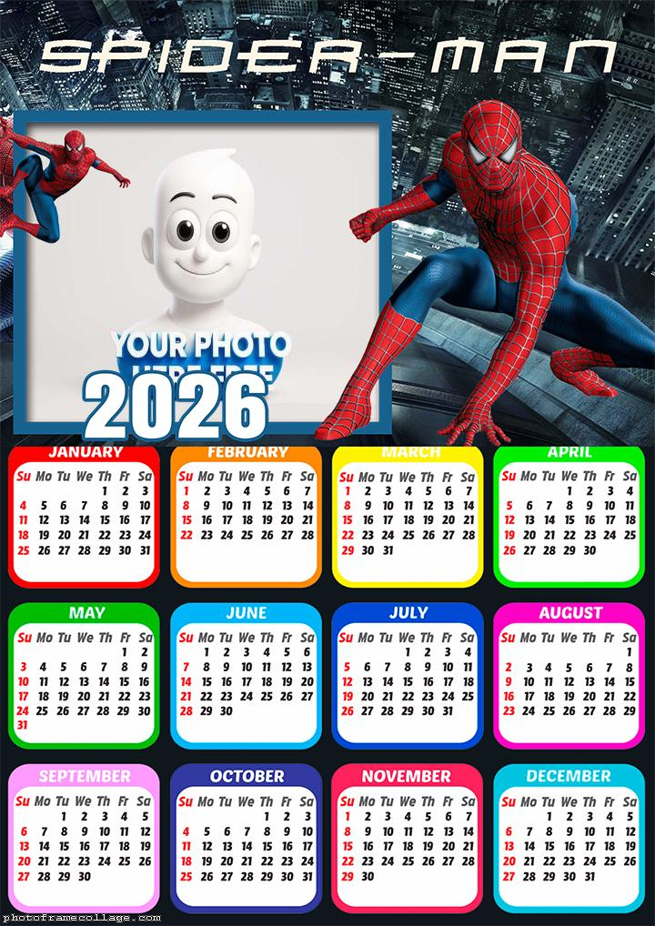Calendar 2026 Spider Man Photo Collage Framed