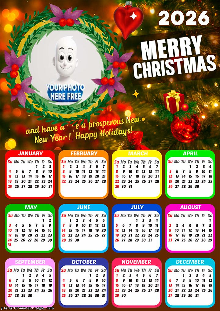 Calendar 2026 Photo Frame of Christmas Free