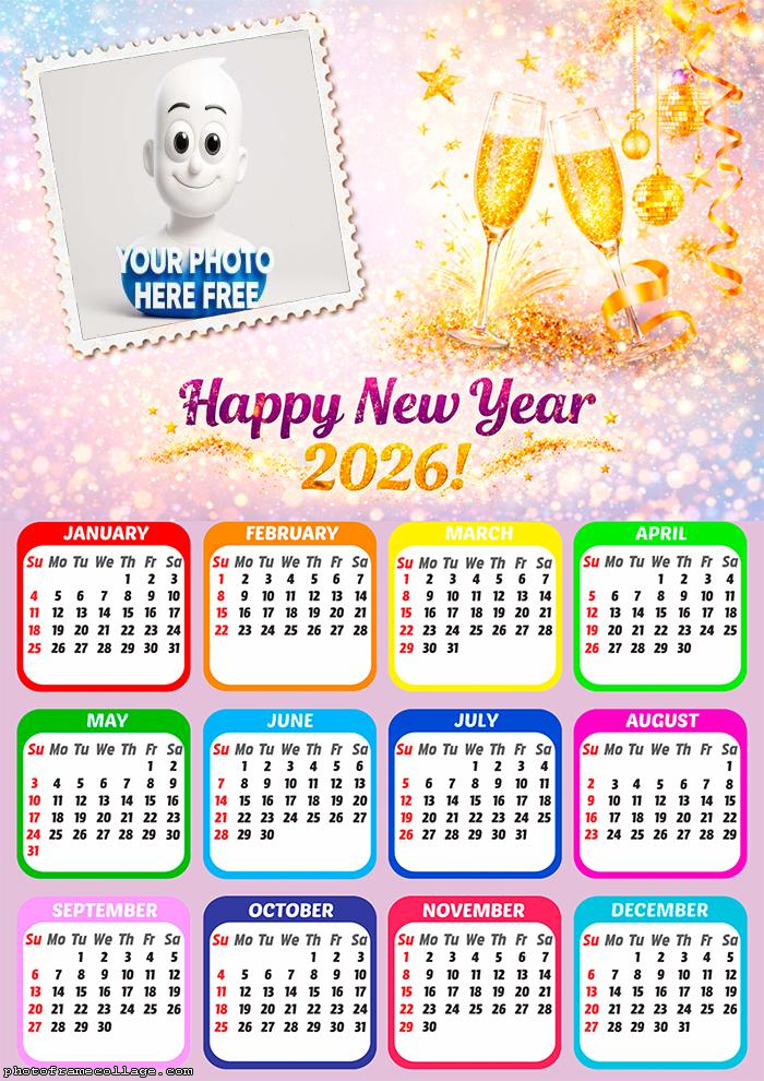 Calendar 2026 Best Happy New Year 2026 photo frame templates free