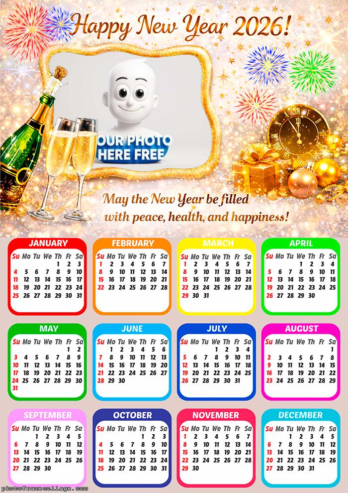 Calendar 2026 Beautiful photo frame for New Year Eve