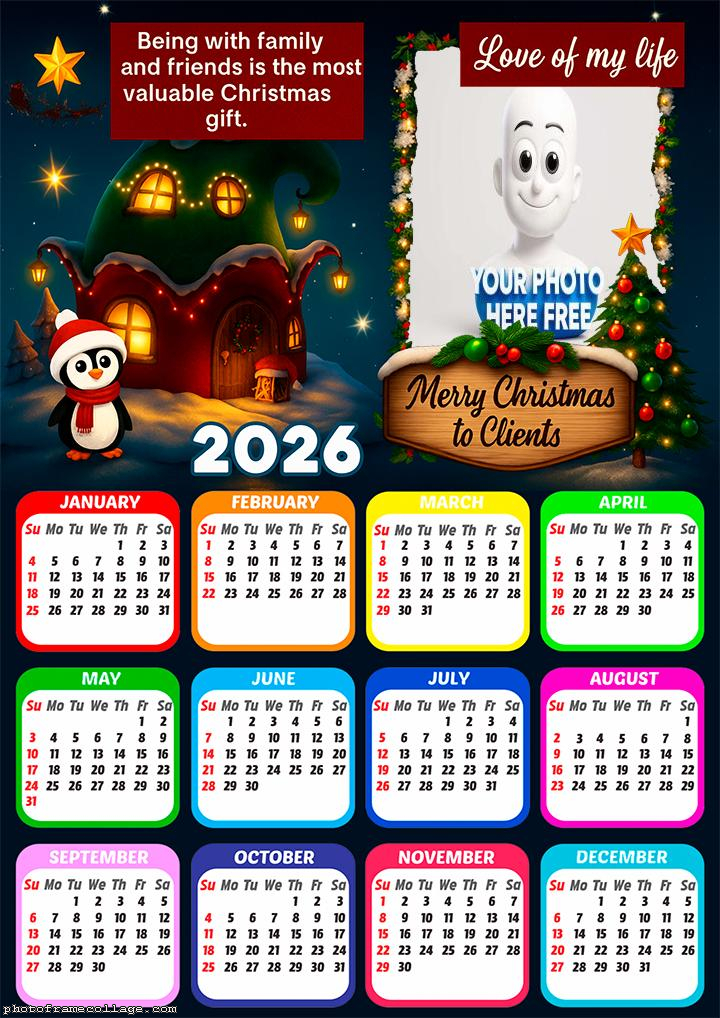 Calendar 2026 Merry Christmas to Clients