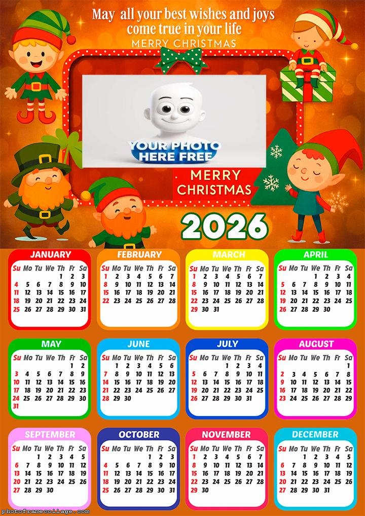 Calendar 2026 Merry Christmas best Wishes and Joys