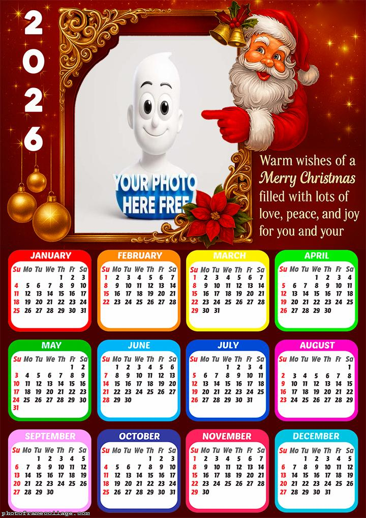 Calendar 2026 Warm Wishes of a Merry Christmas