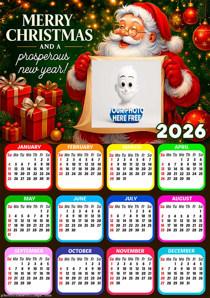 Photo Calendar 2026 Merry Christmas Santa Claus Montage