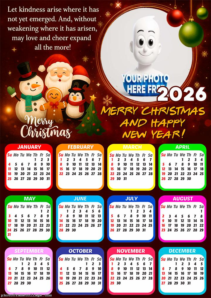 Calendar 2026 Let Kindness Arise Merry Christmas