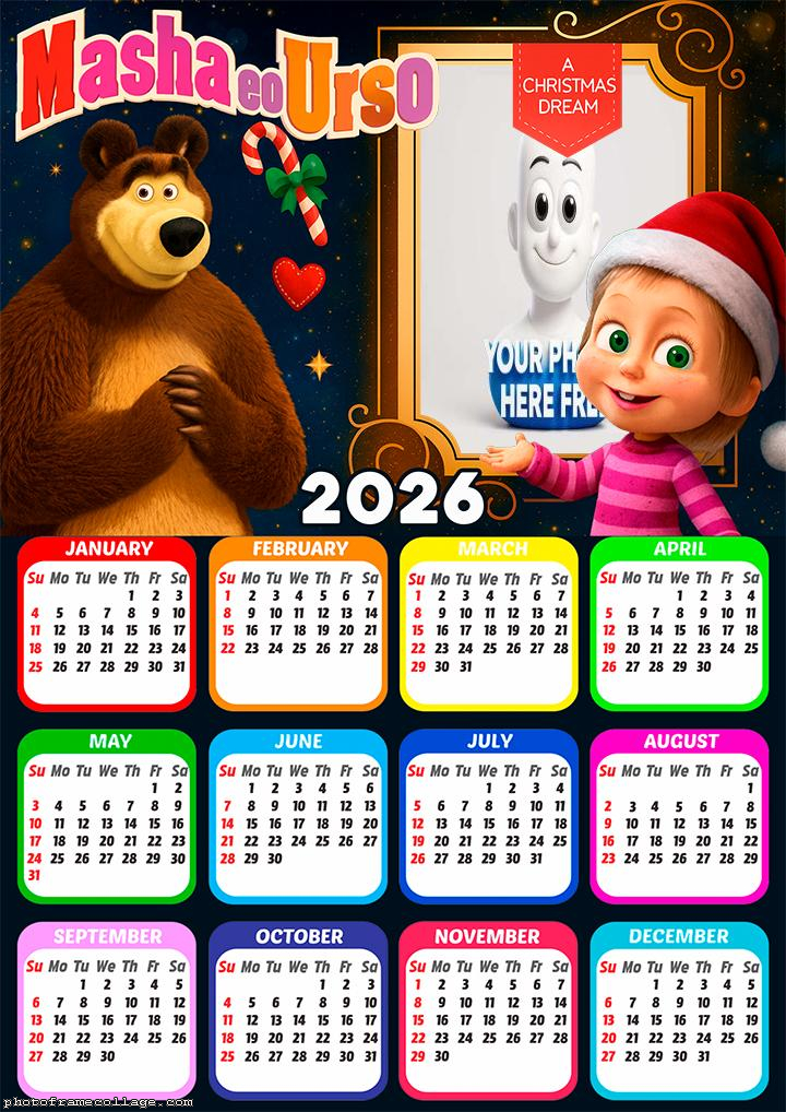 Calendar 2026 Christmas Masha and Bear