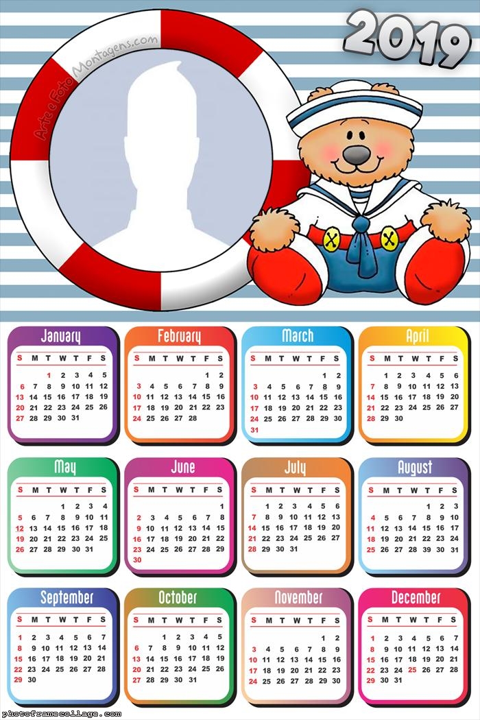 Sailor Teddy Bear Calendar 2019