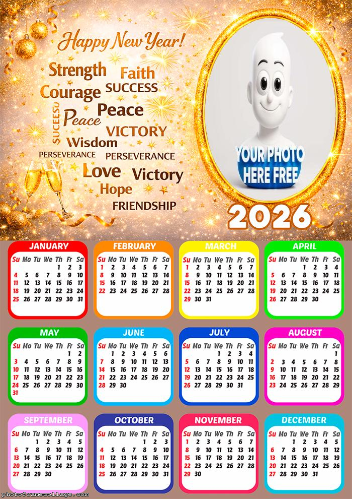 Calendar 2026 Beautiful words for the new year 2026