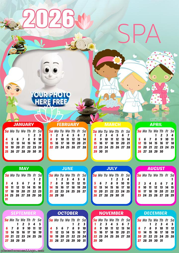 Calendar 2026 Kids SPA Photo Collage Templates
