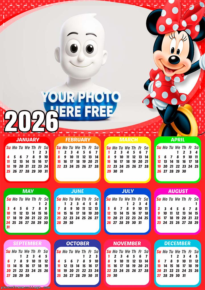 Calendar 2026 Minnie Dress Red