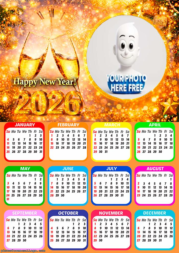 Calendar 2026 Family photo collage New Year 2026
