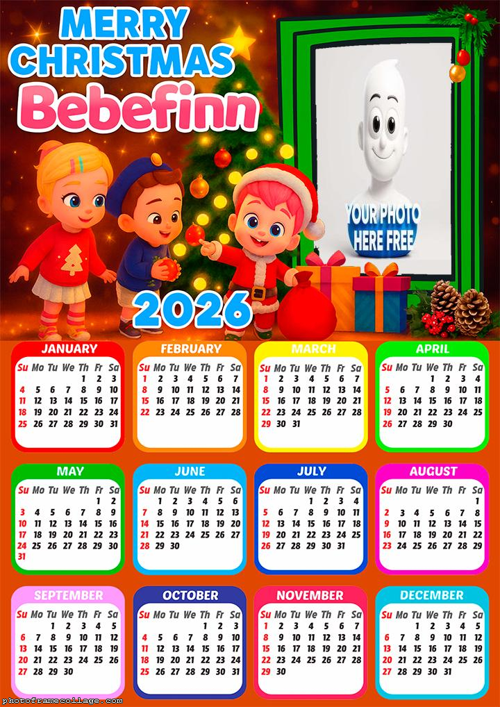 Calendar 2026 Merry Christmas Bebefinn