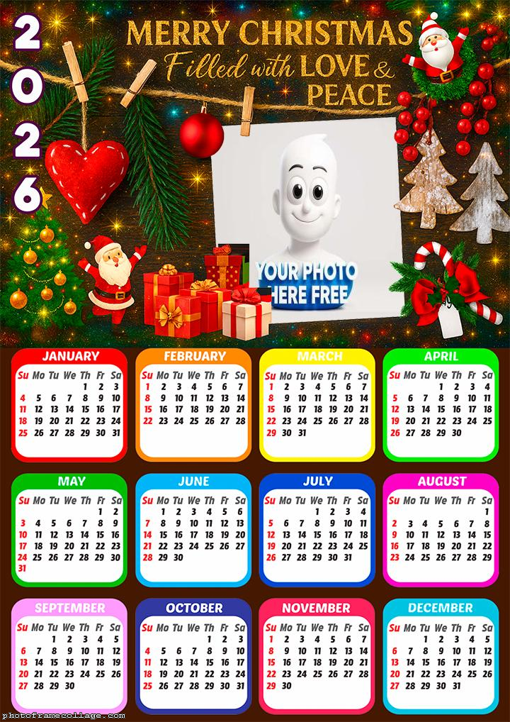 Calendar 2026 Merry Christmas with Love and Peace