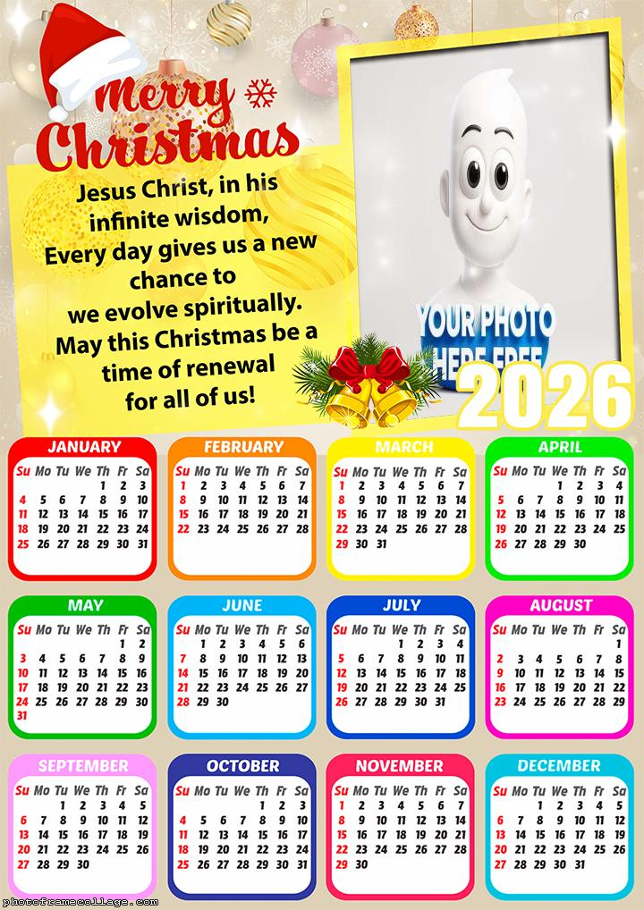 Calendar 2026 Merry Christmas Jesus Christ Message Free Photo