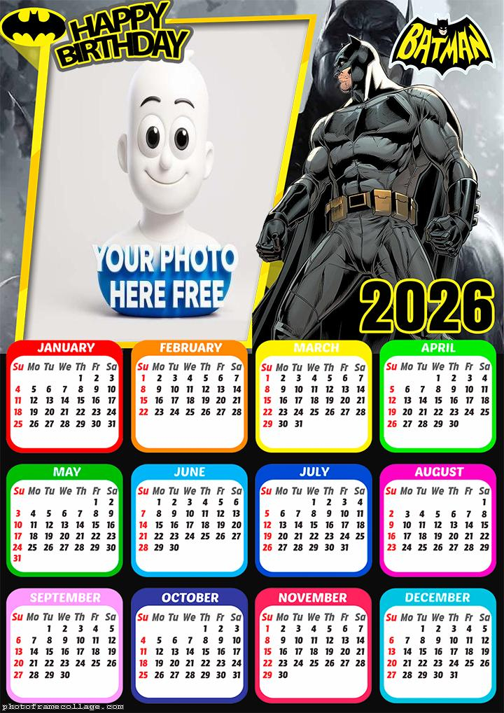 Calendar 2026 Batman Happy Birthday Photo Frame