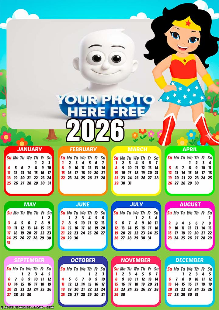 Calendar 2026 Cute Wonder Woman