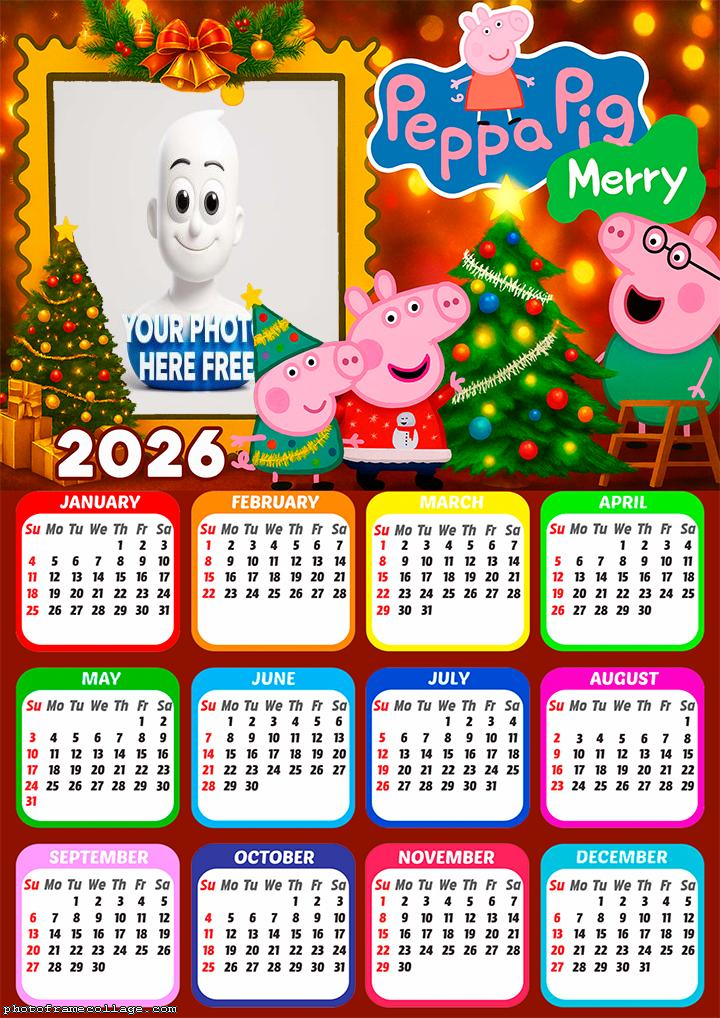Calendar 2026 Merry Christmas Peppa Pig