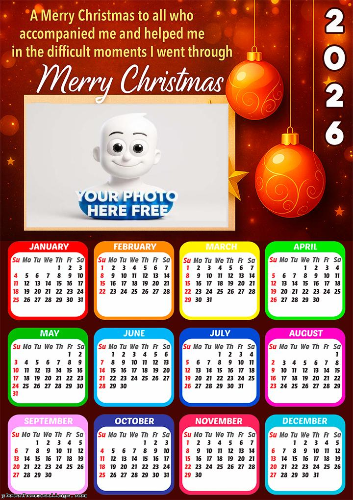 Calendar 2026 Merry Christmas to all who Accompanied