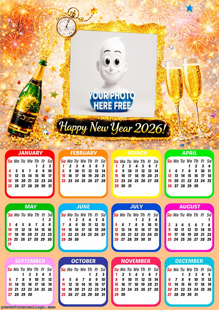 Calendar 2026 Happy New Year 2026 photo frame free
