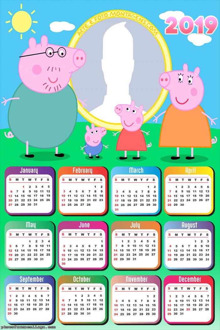 Family the Peppa Pig Calendar 2019