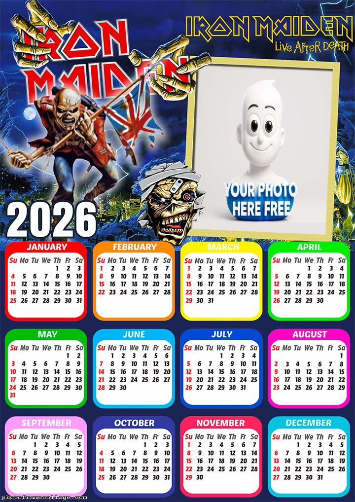 Calendar 2026 Iron Maiden Free Collage Templates