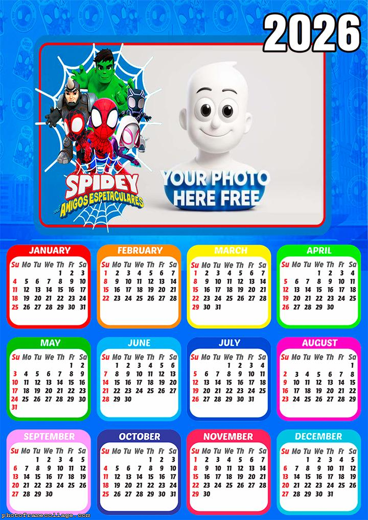 Calendar 2026 Spidey Picture Frame Collage